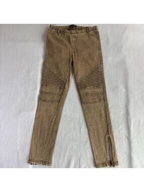 Moto Skinny Jeans Ribbed Panel Zipper Ankle Rae Mode L Fits Like 28X28 Tan
